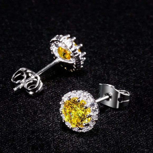 New Citrine/November Birthstone Stud Earrings Set, Copper Plated Cubic Z… - Picture 7 of 16